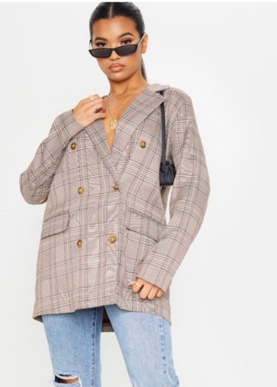 PRETTYLITTLETHING Plaid DoubleโBreasted Blazer โ Womenโs Size 12 (US 8)